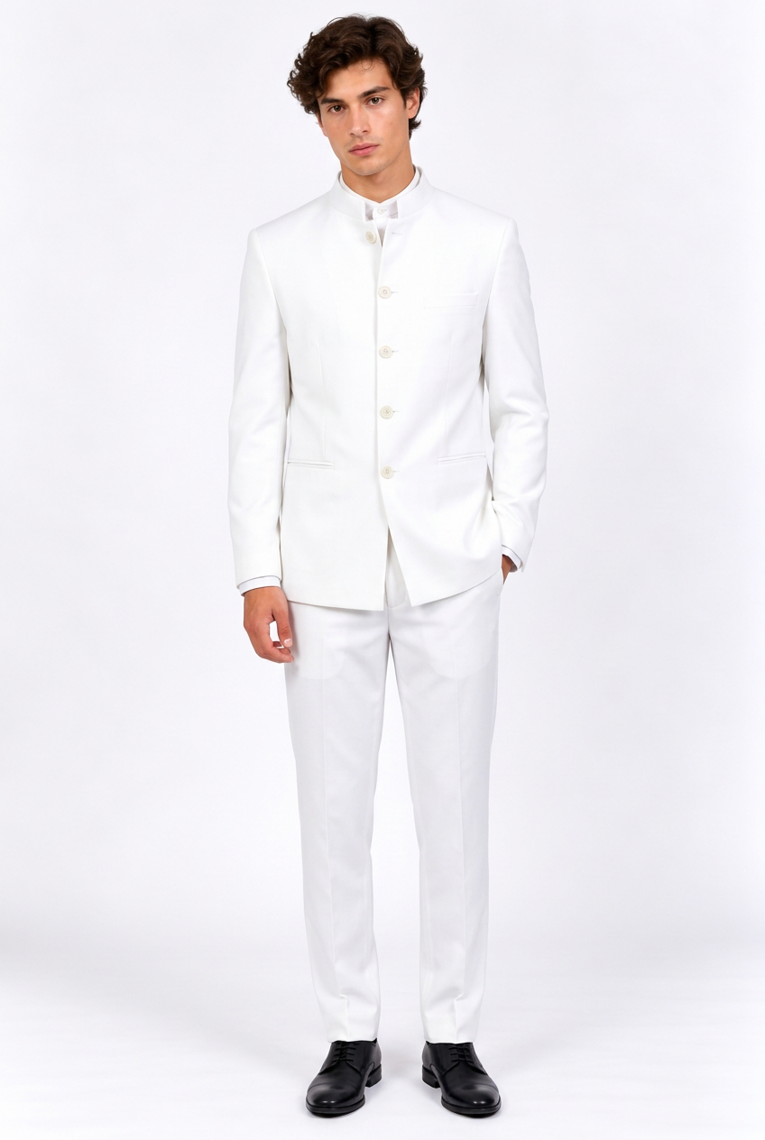 Costume homme trois pièces à col montant – Coupe ajustée