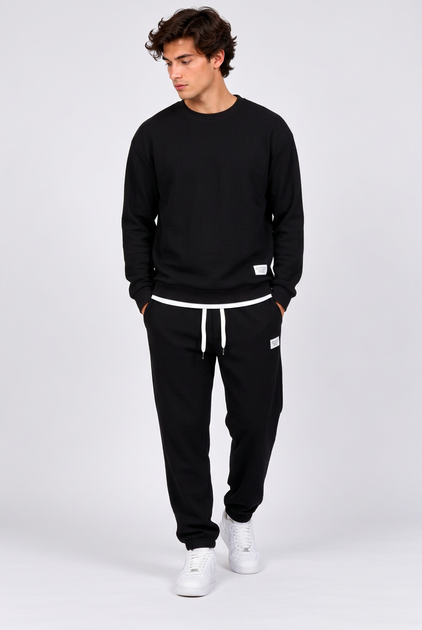 Ensemble Homme en Maille Gaufrée – Haut Manches Longues et Pantalon