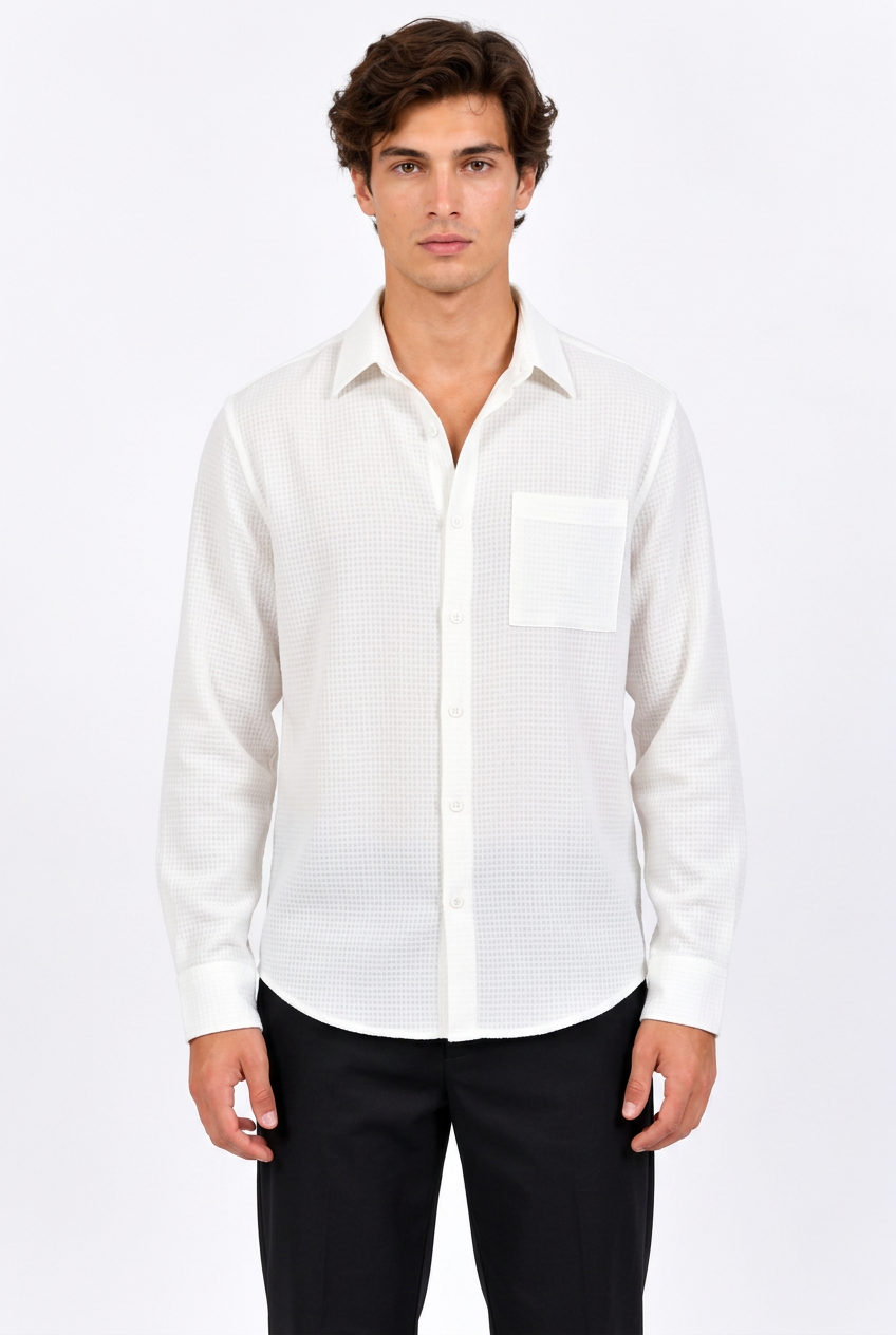 Chemise homme blanche texturée à manches longues