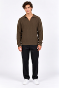 Pull homme en maille texturée à col polo et manches longues