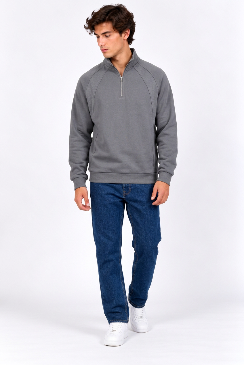 Sweat Homme Demi-Zip Col Montant – Manches Raglan