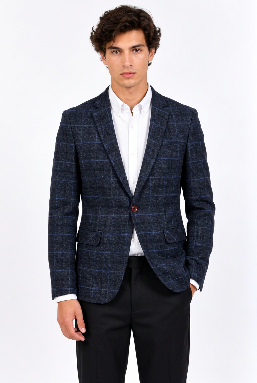Blazer homme à carreaux, coupe ajustée
