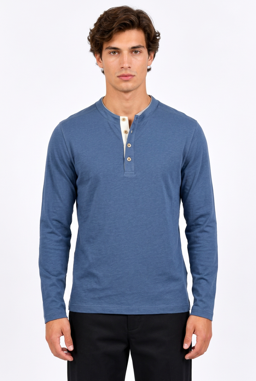 T-shirt homme à col tunisien et manches longues
