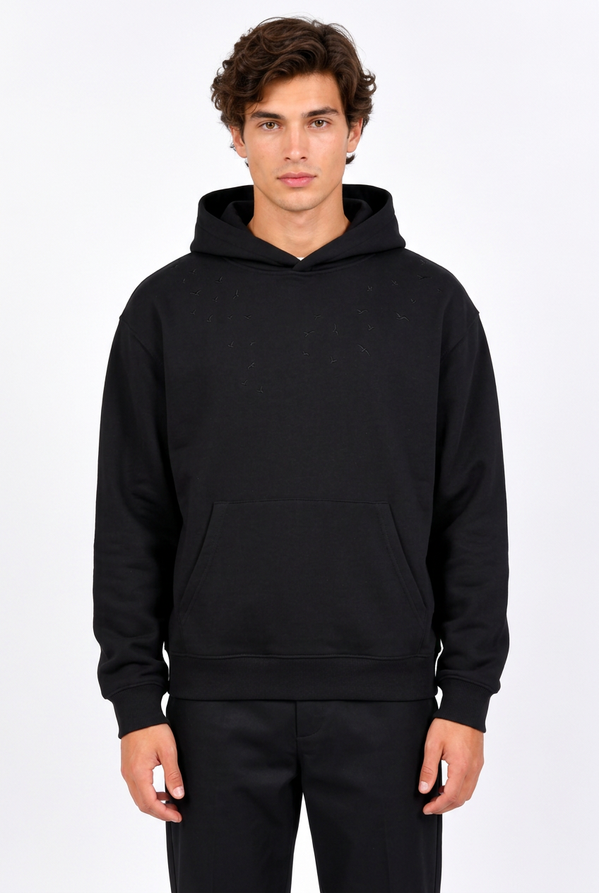 Sweat à capuche homme ample à broderies discrètes
