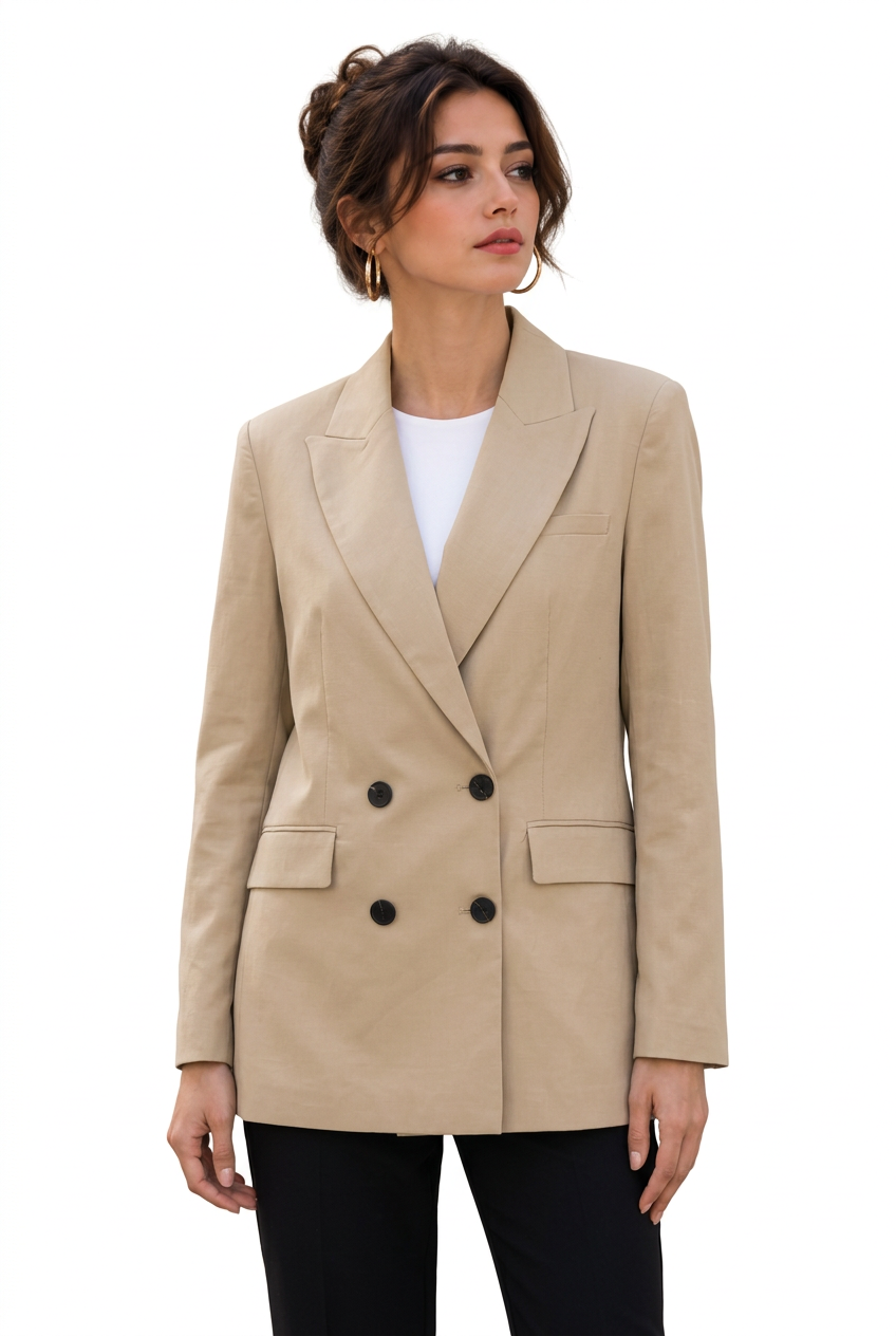 Blazer croisé femme beige à col à revers