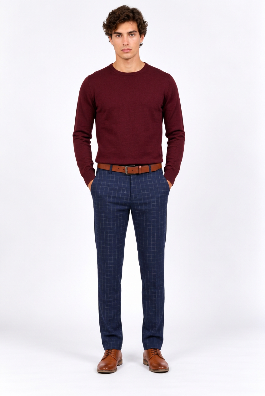 Pantalon homme à carreaux coupe droite ajustée