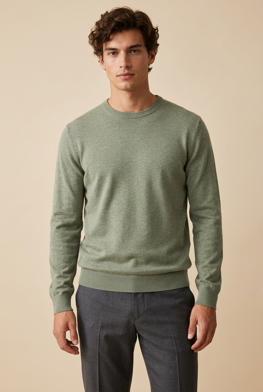 Pull homme ample à col rond et manches longues