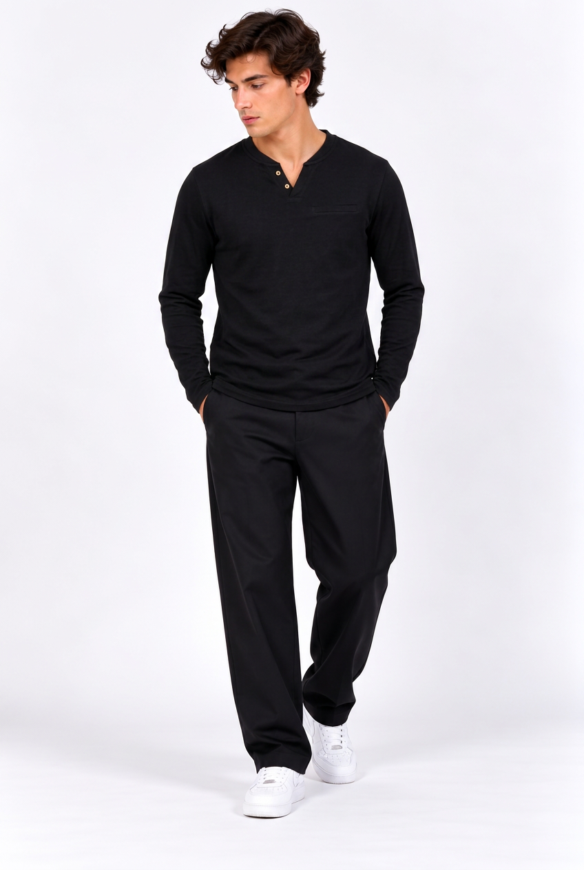T-Shirt Col V Manches Longues Homme – Slim, Boutonné