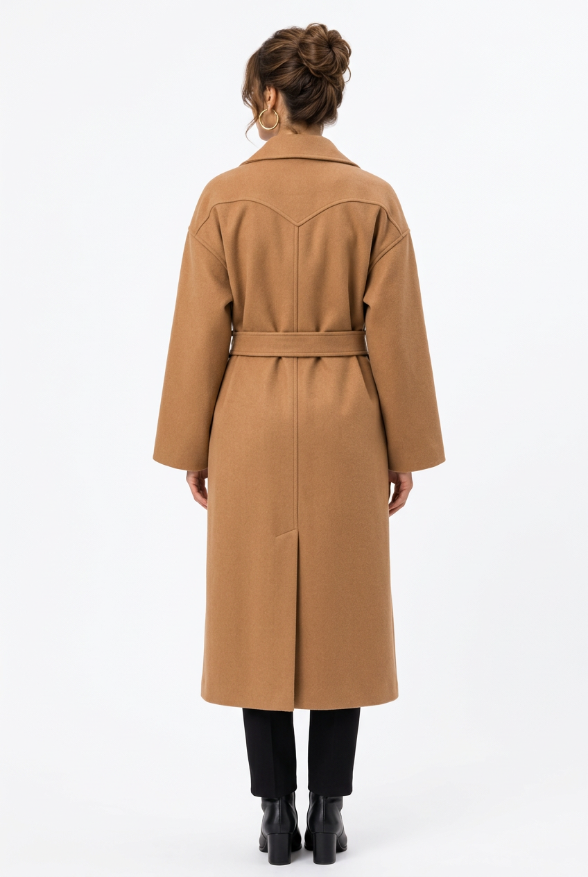 Manteau long femme ample à nouer – Mélange de laine