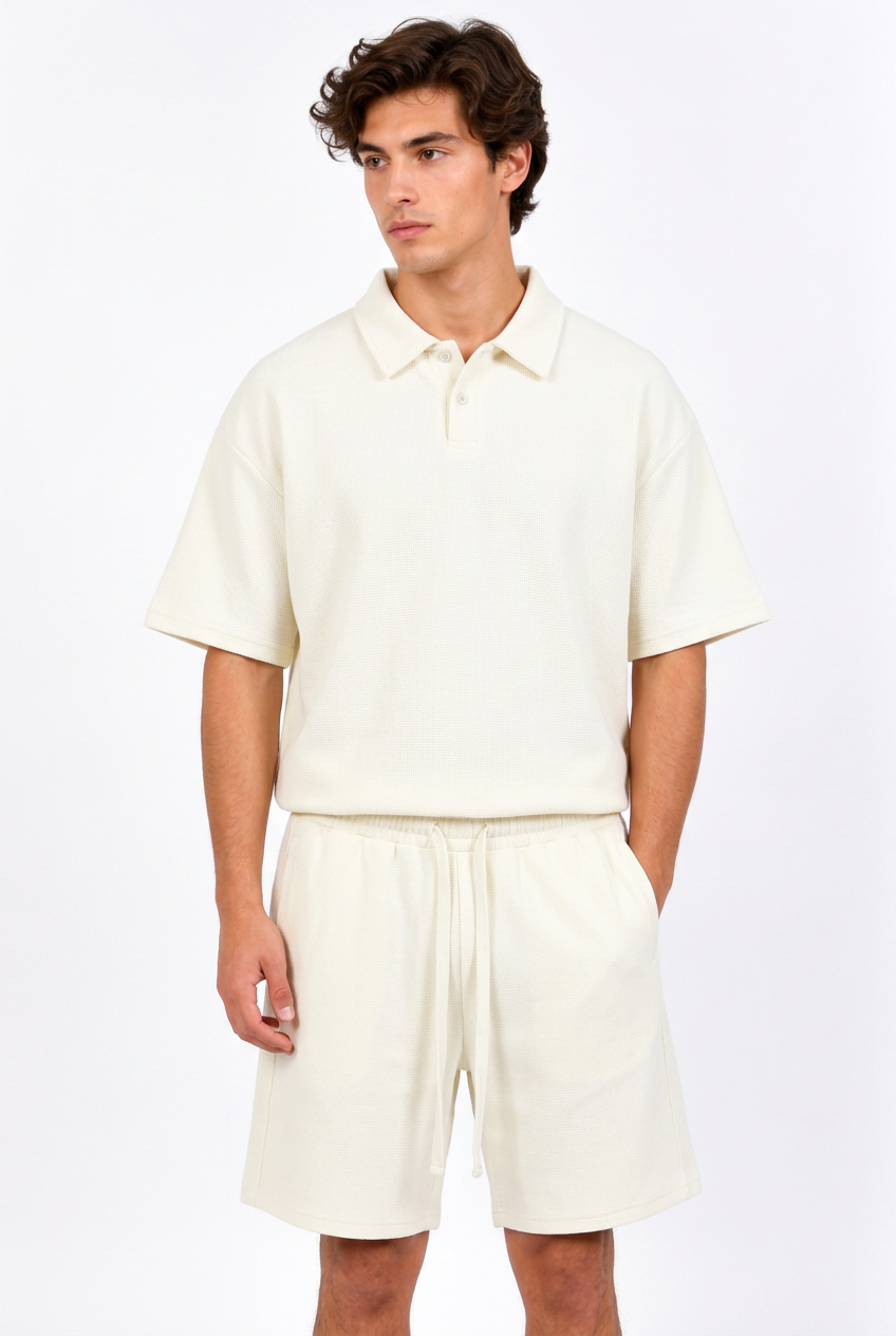 Ensemble polo et short homme en maille gaufrée