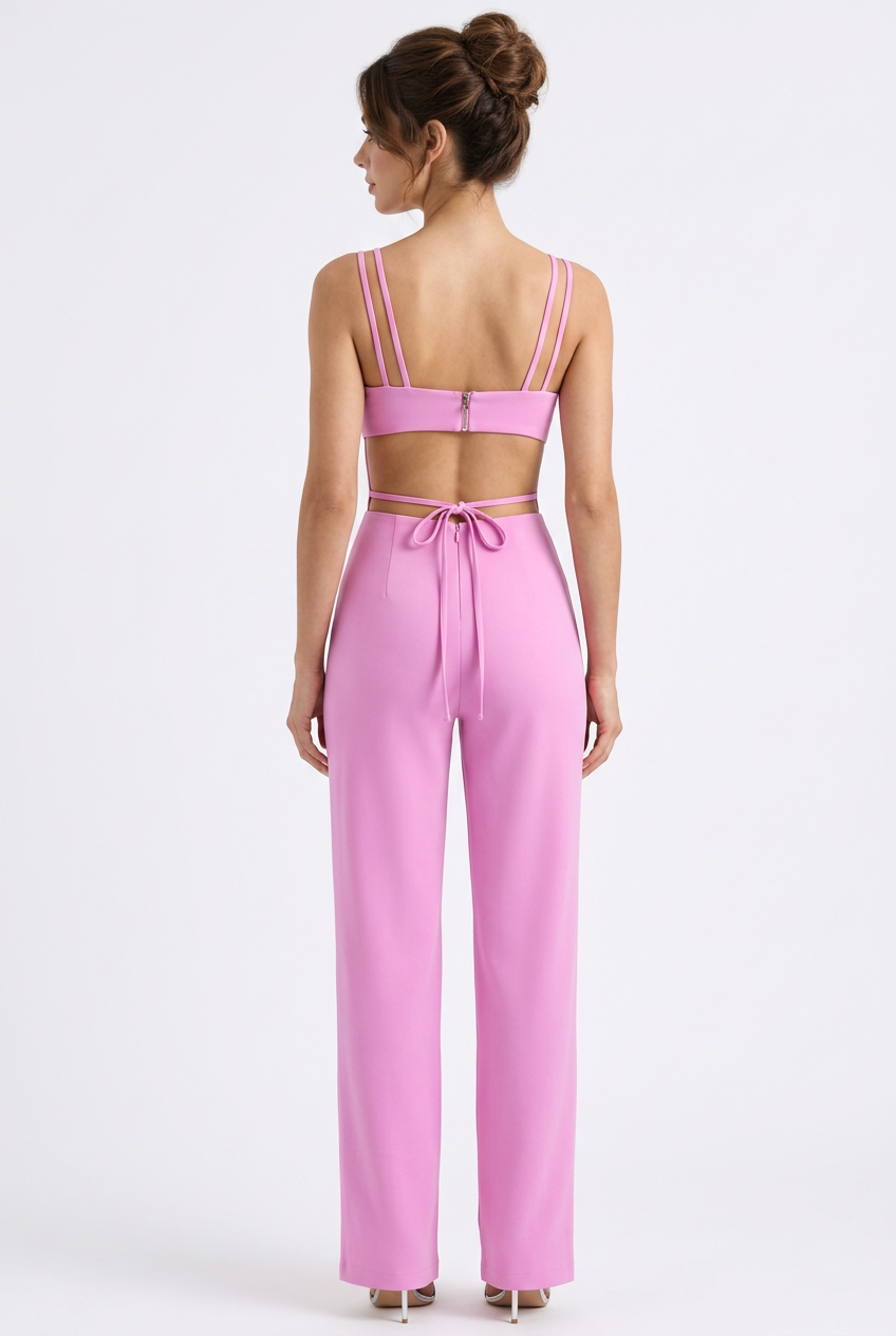 Combinaison femme à bretelles, taille haute et jambes larges