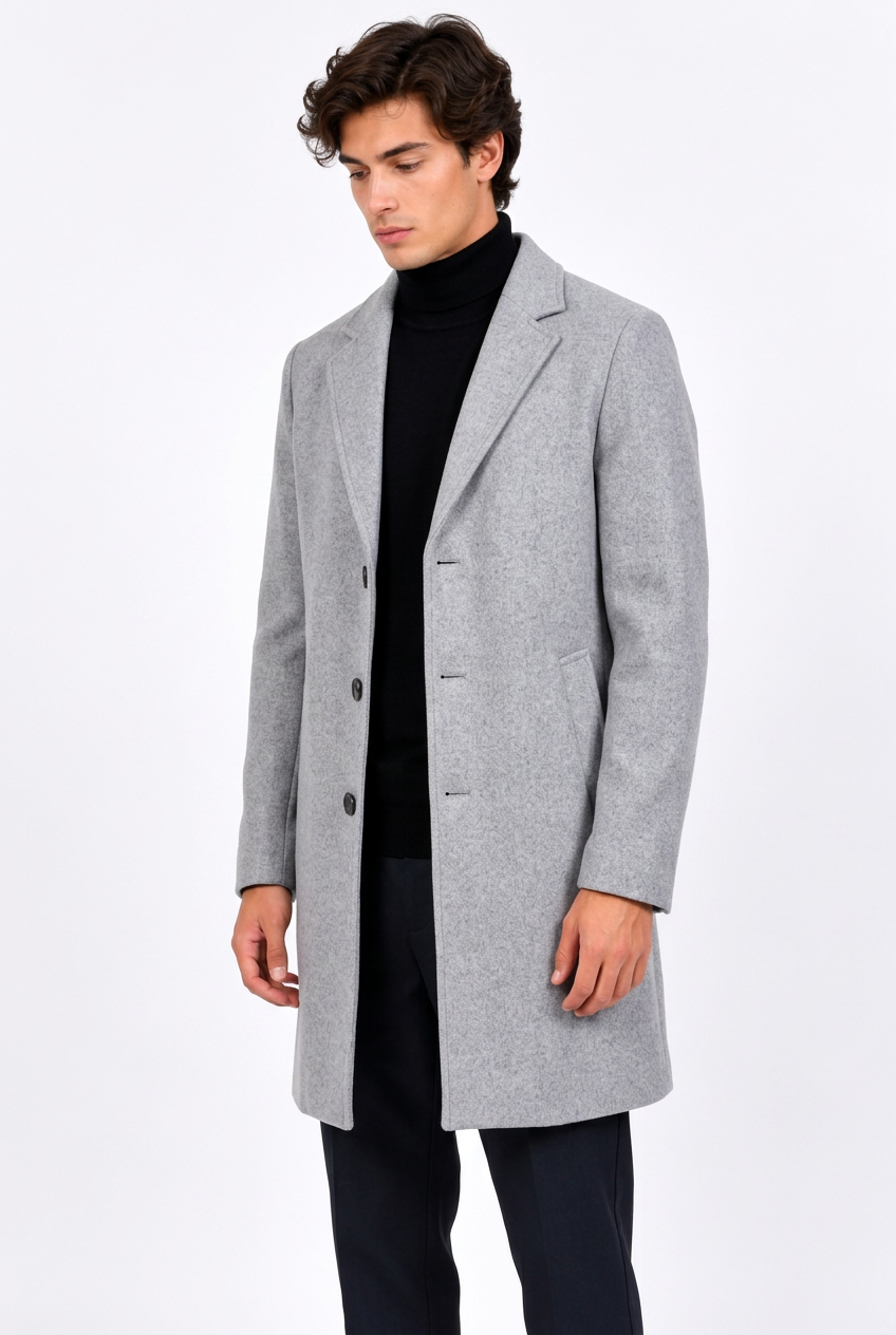 Manteau Mi-Long Homme Coupe-Vent – Slim Fit Laine Casual & Formel