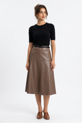 Jupe Midi Similicuir Évasée Taille Haute – Femme