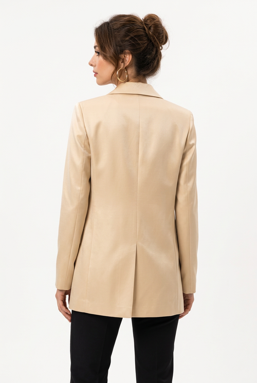 Blazer femme beige satiné à double boutonnage