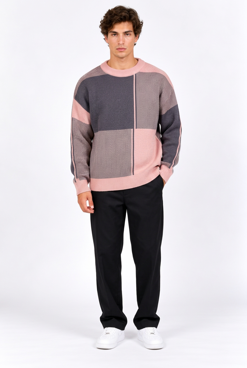 Pull homme à motifs géométriques et col rond