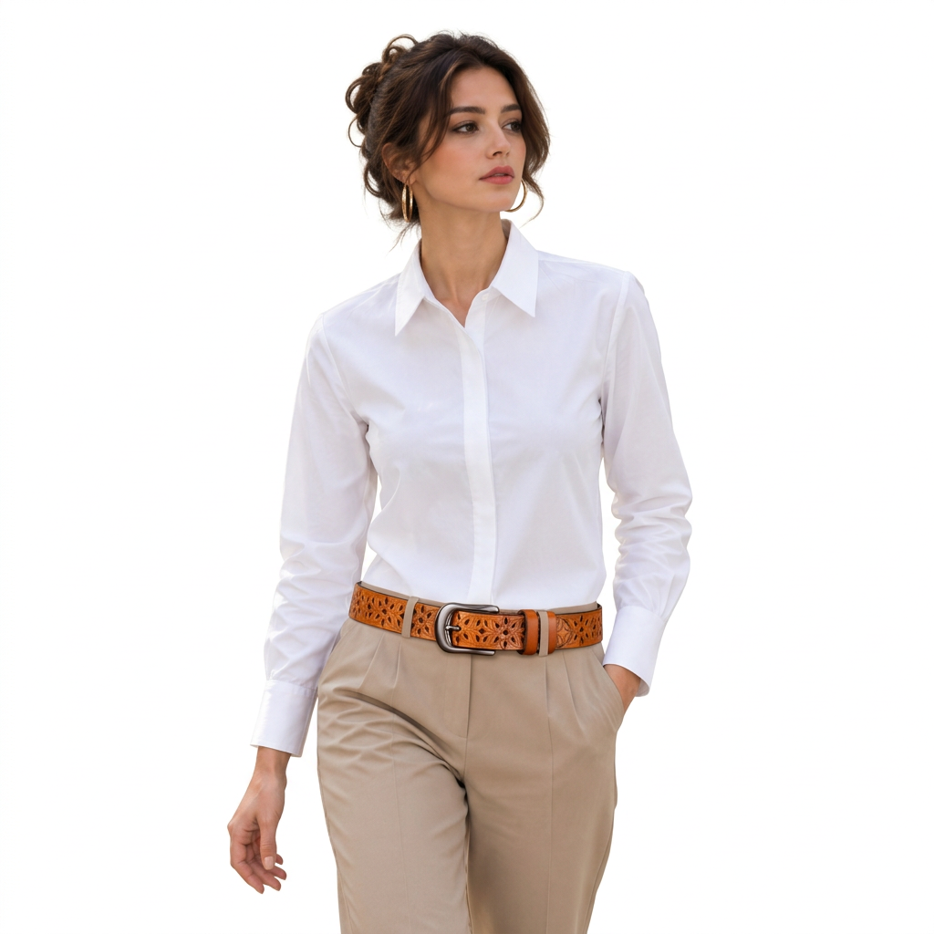 Ceinture femme en cuir ajouré à motifs floraux