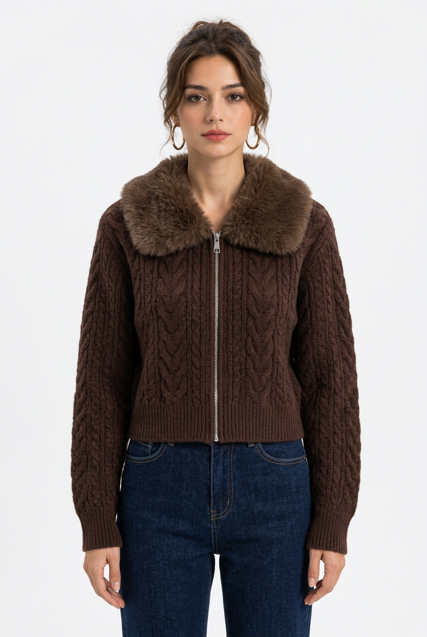 Damen-Pullover mit Rundhalsausschnitt in Felloptik, Einheitsgröße