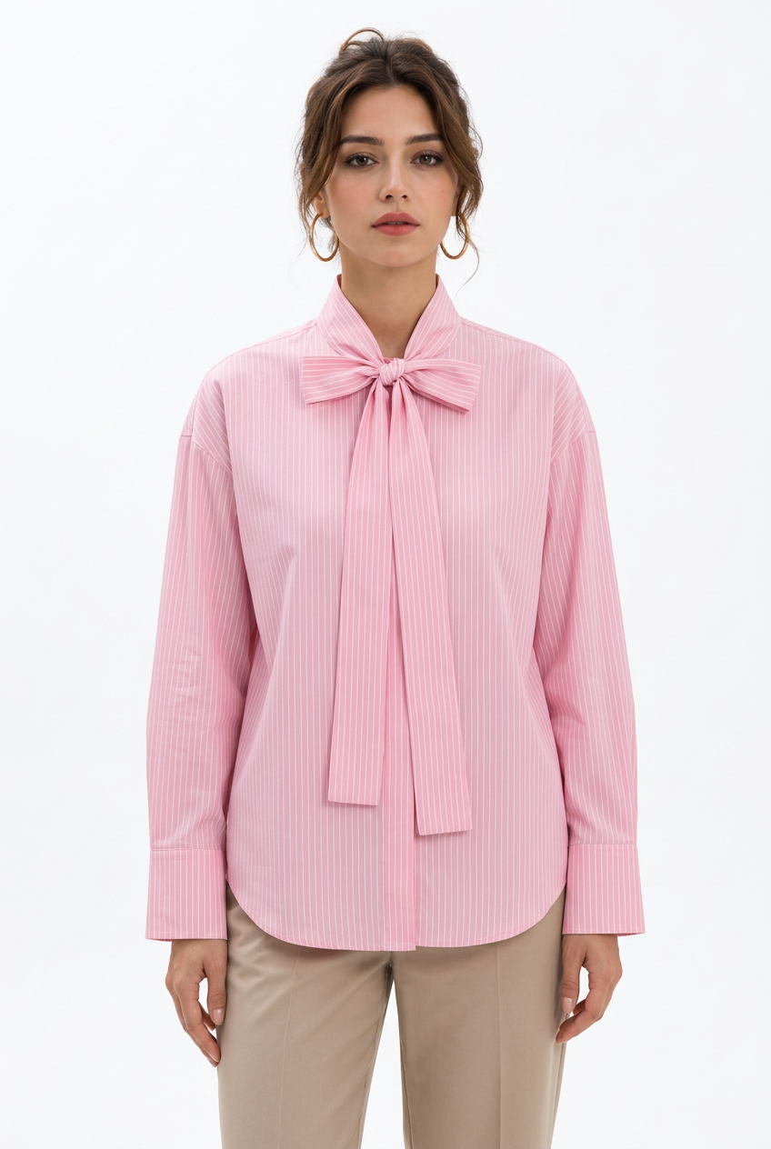 Chemise femme à fines rayures et col lavallière