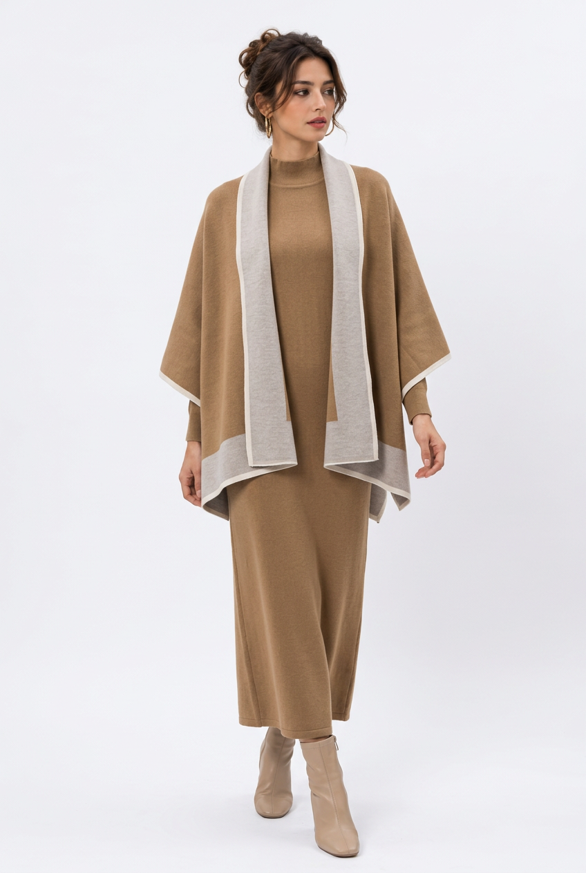 Ensemble femme en maille – Robe longue et écharpe