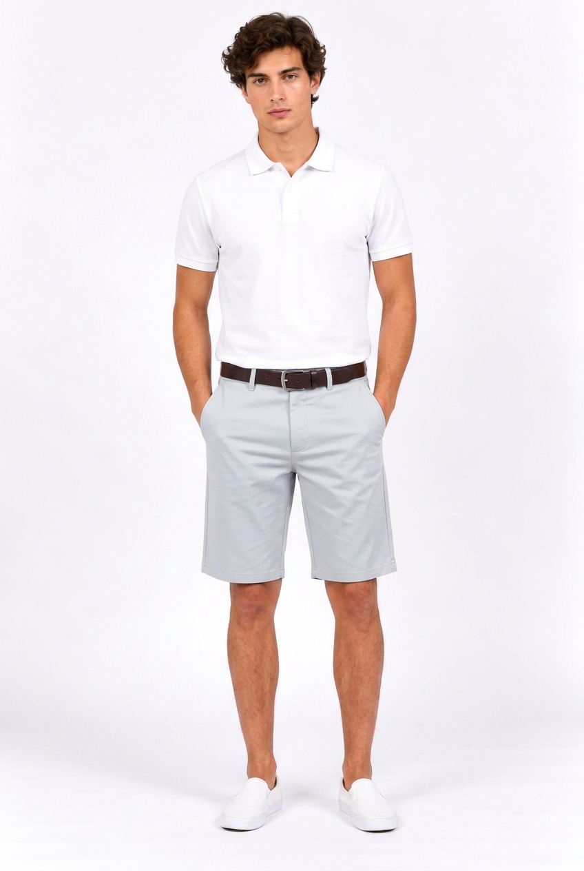 Bermuda chino homme droit en coton mélangé extensible
