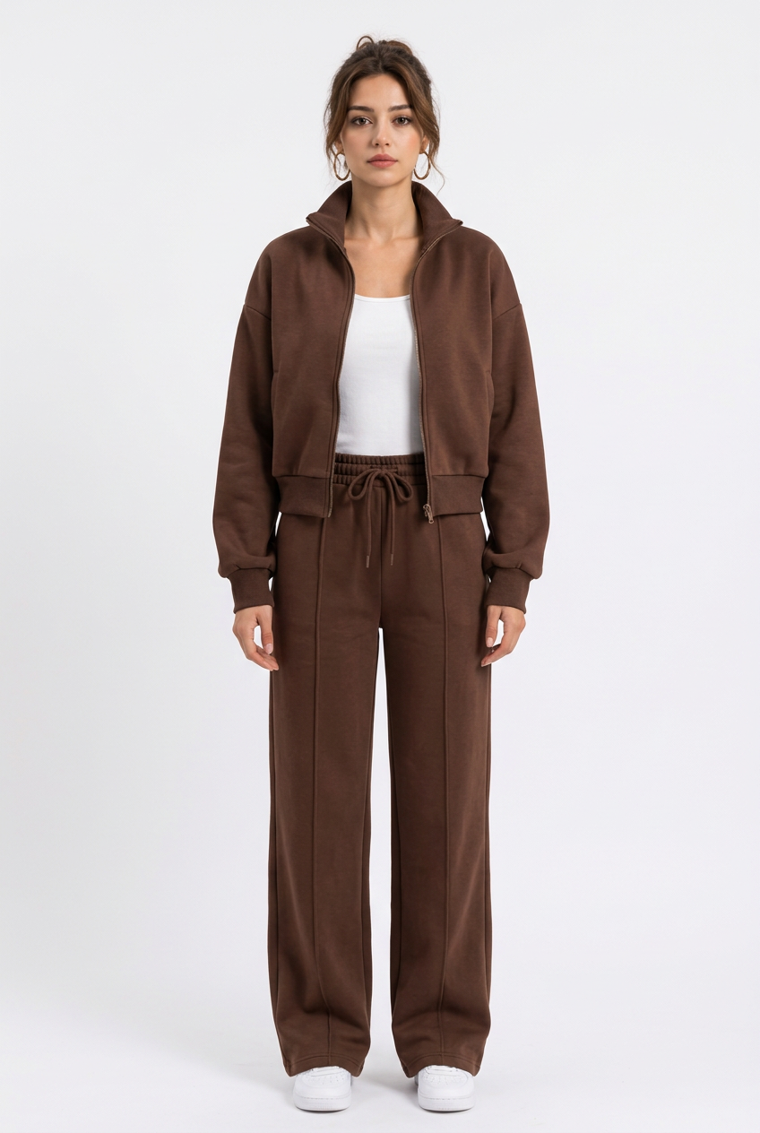 2-teiliges Damen-Set – Offene Sweatjacke mit langen Ärmeln & lange Hose, lässiger Stil