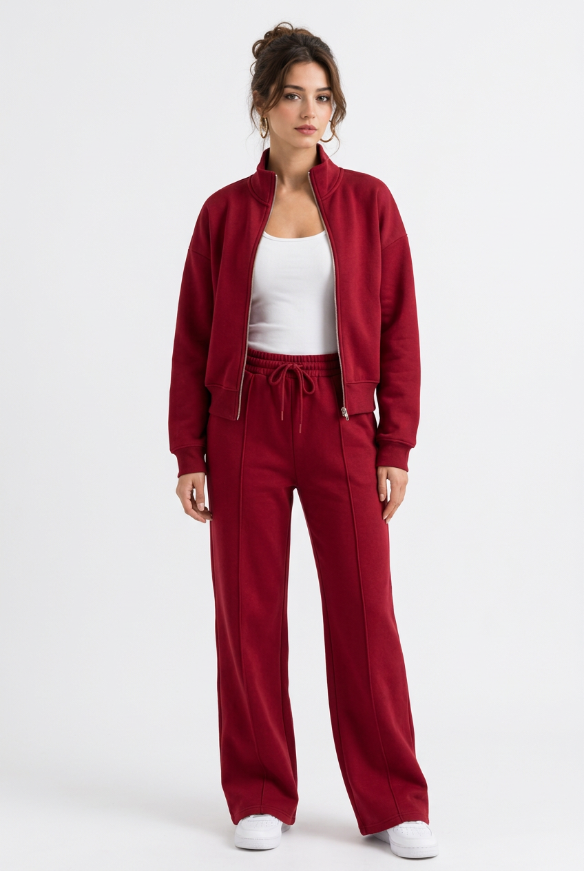 2-teiliges Damen-Set – Offene Sweatjacke mit langen Ärmeln & lange Hose, lässiger Stil