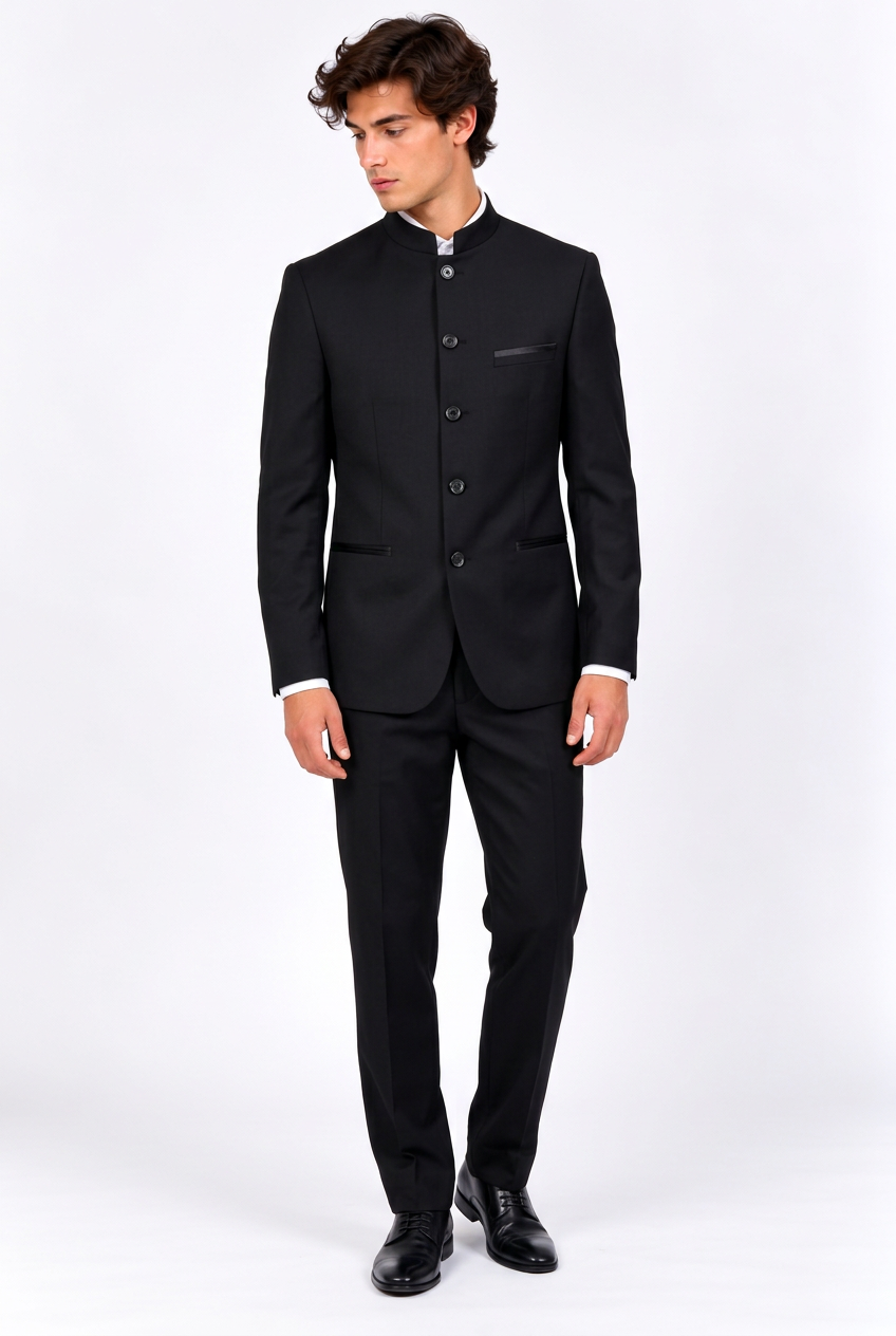 Costume homme trois pièces à col montant – Coupe ajustée
