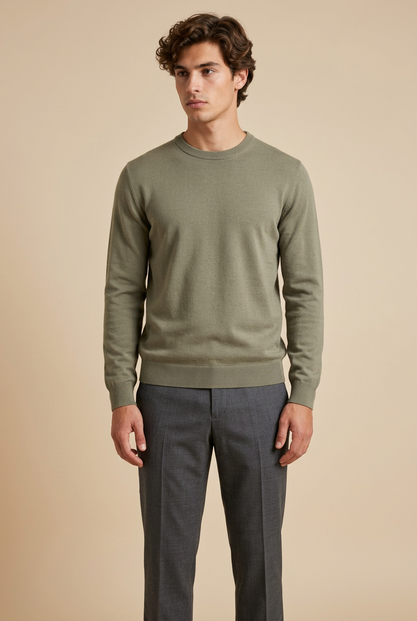 Pull homme ample à col rond et manches longues