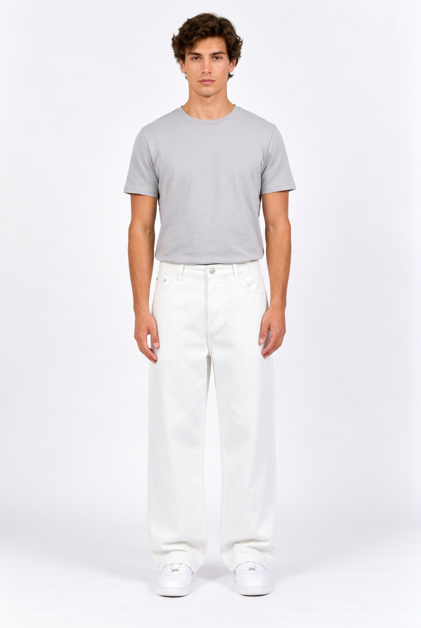 Pantalon droit taille mi-haute – Coupe droite, fermeture éclair, style streetwear
