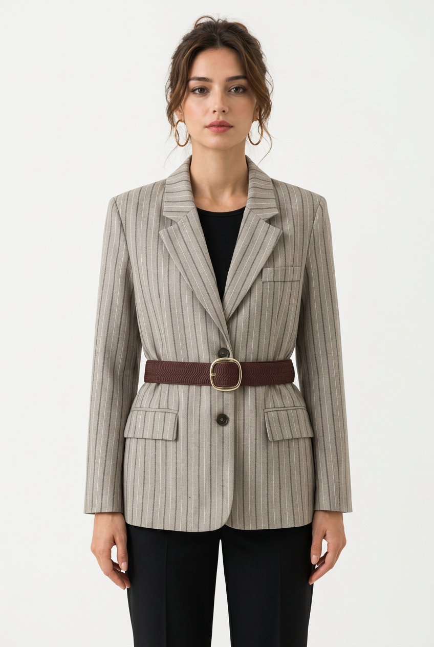 Blazer femme rayé à chevrons avec ceinture