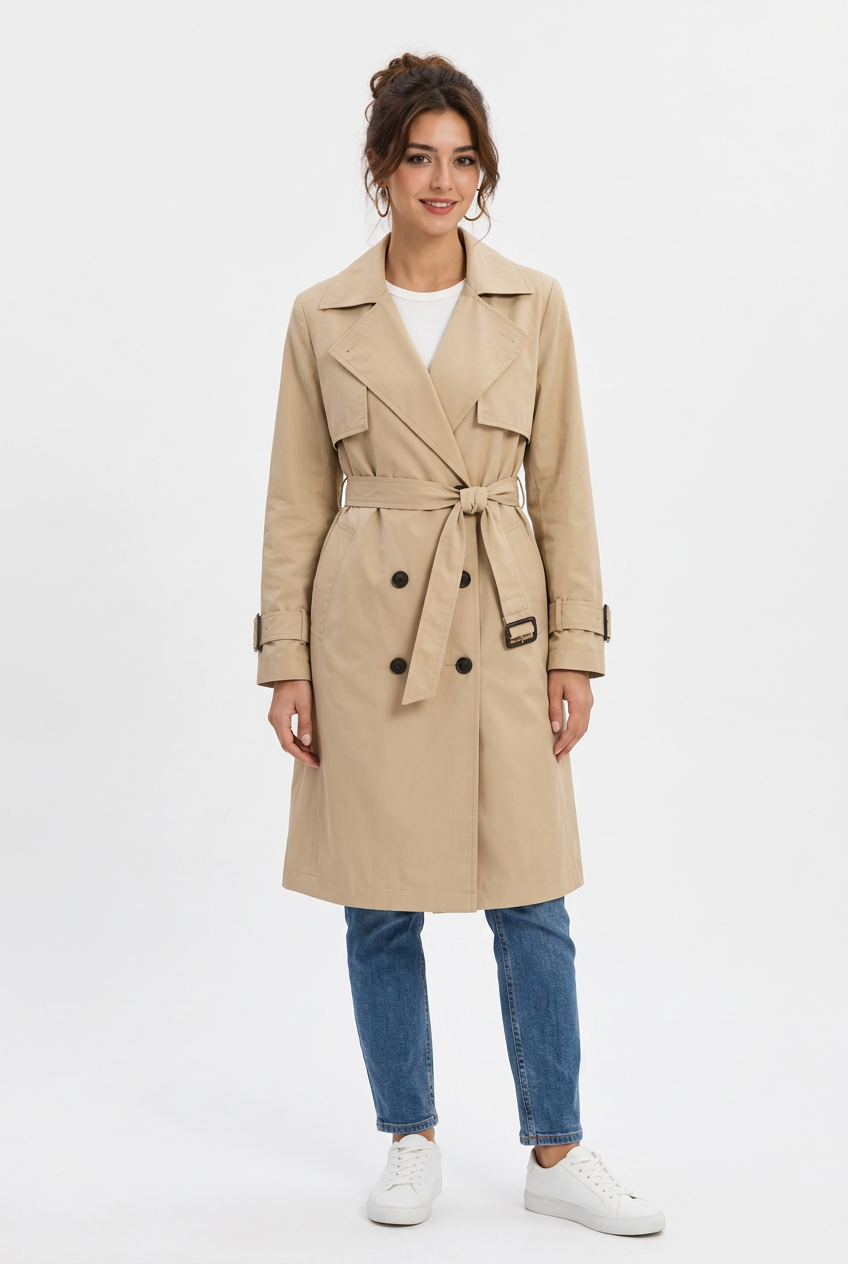 Trench Femme Long – Léger, Boutonnage Croisé