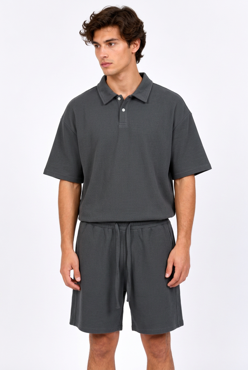 Ensemble polo et short homme en maille gaufrée