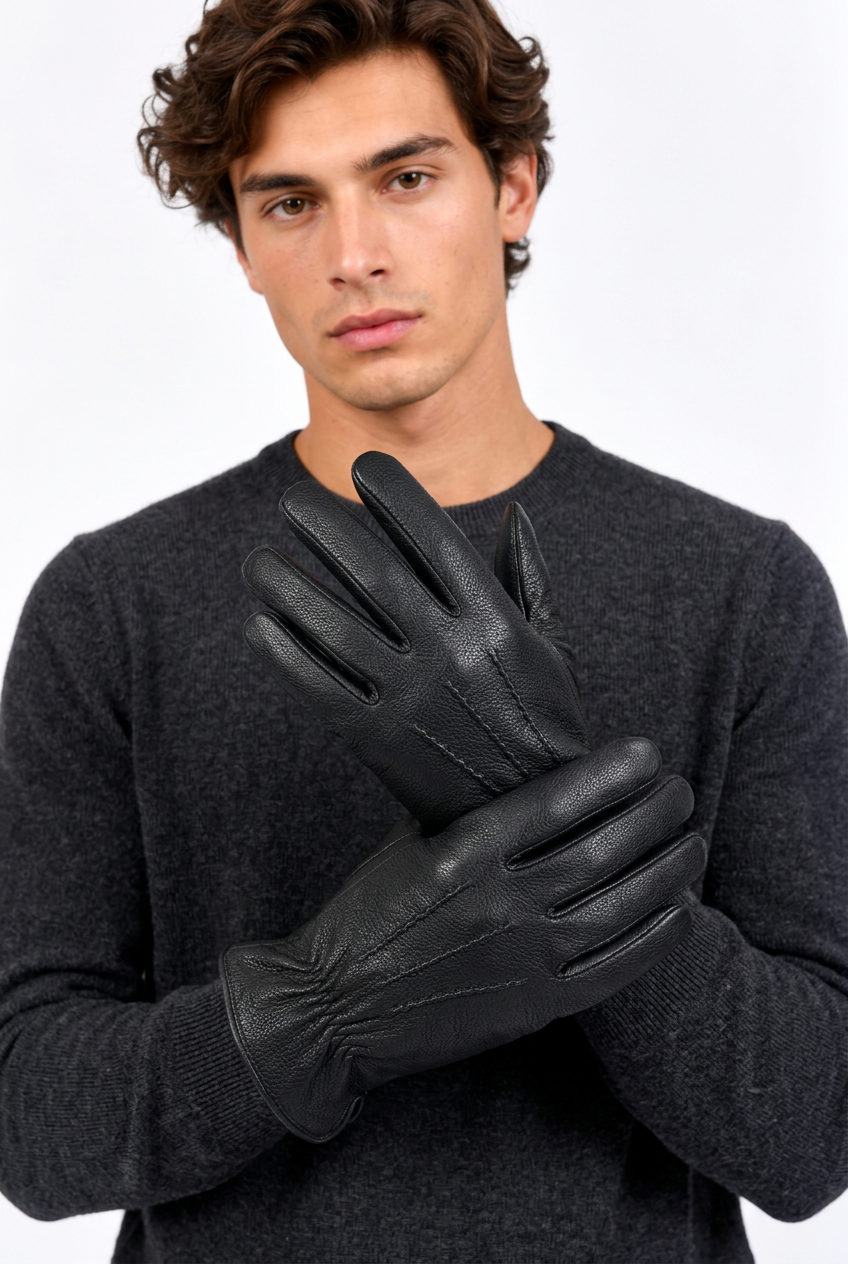 Gants homme noirs à doublure en laine