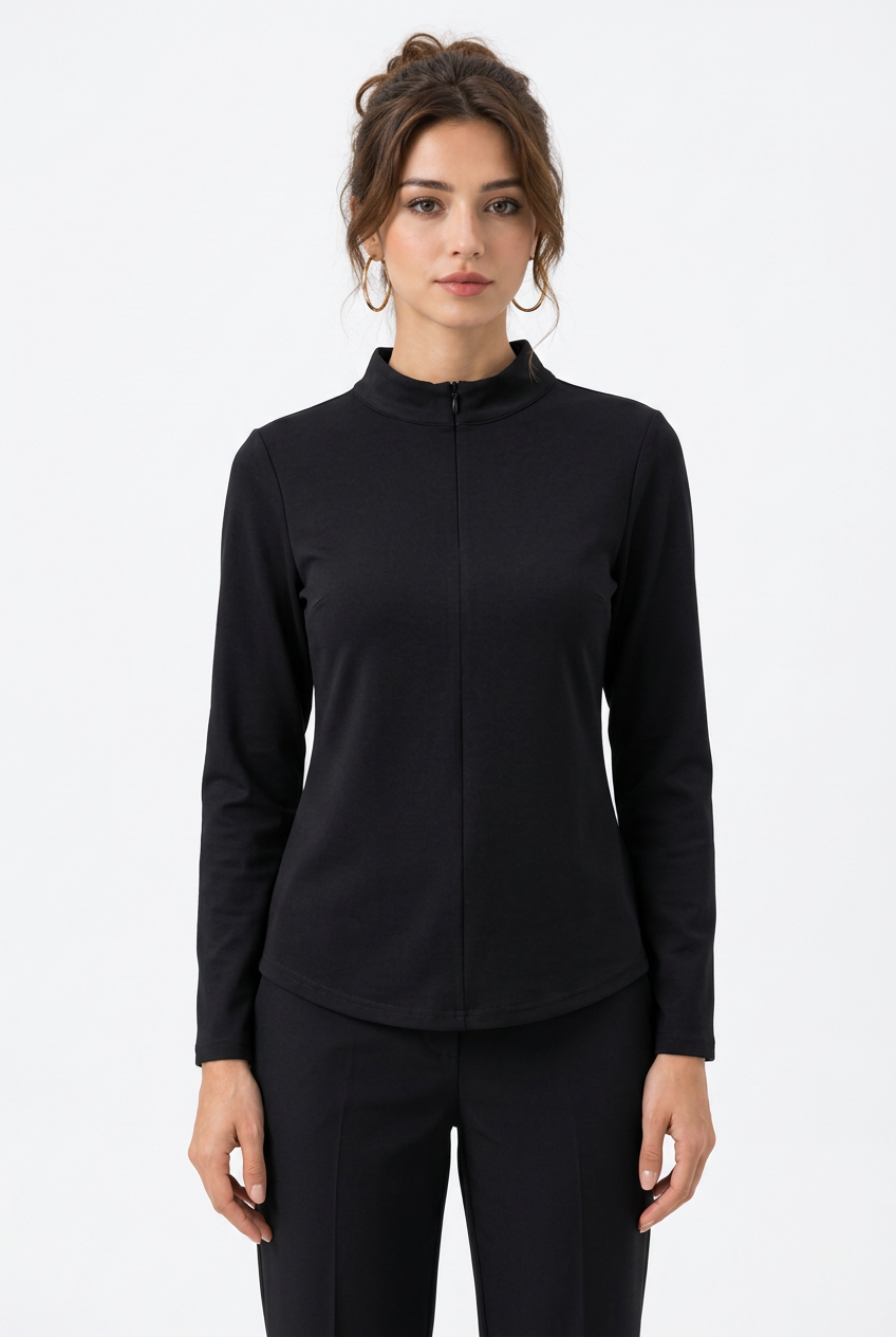Top Demi-Zip Col Montant Manches Longues – Coupe Ajustée