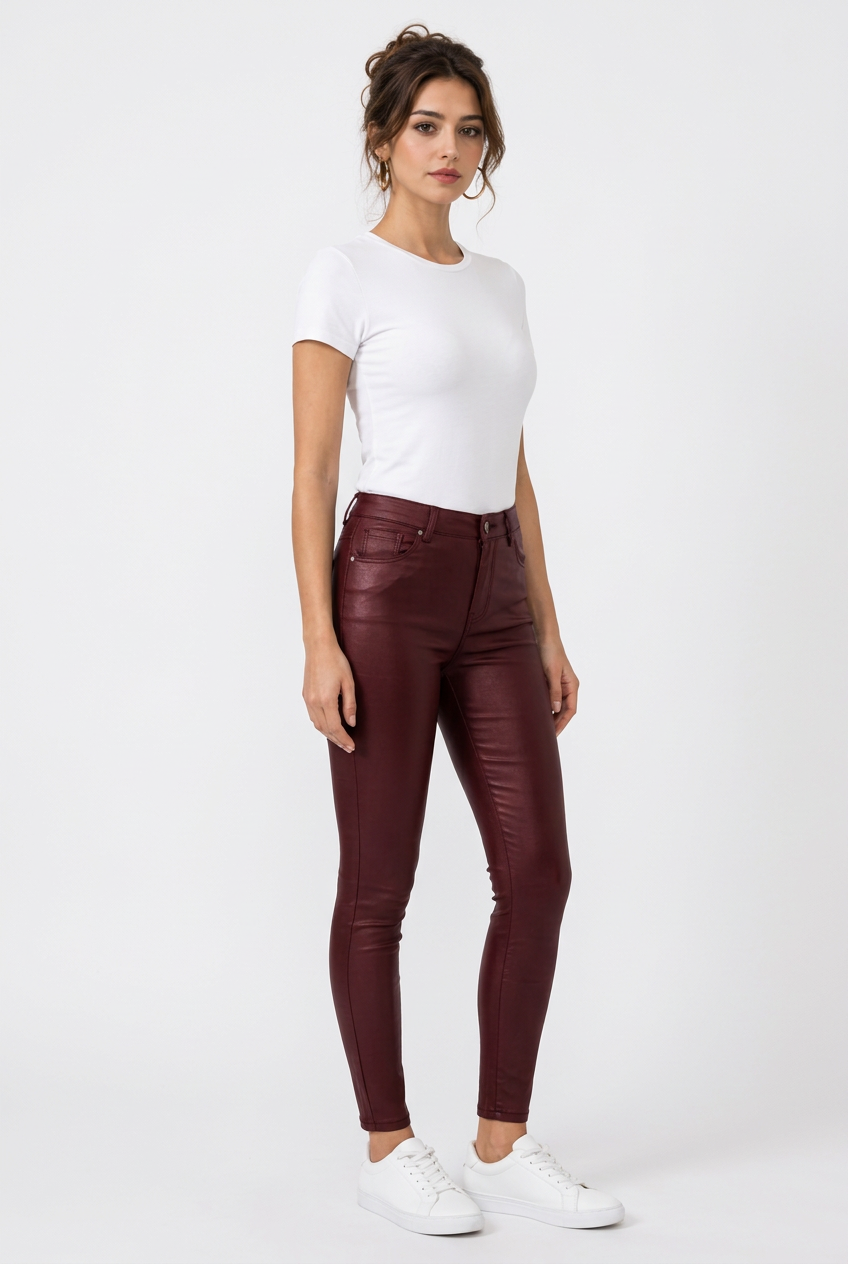 Pantalon en simili cuir femme taille haute – Coupe slim, style casual automne/hiver