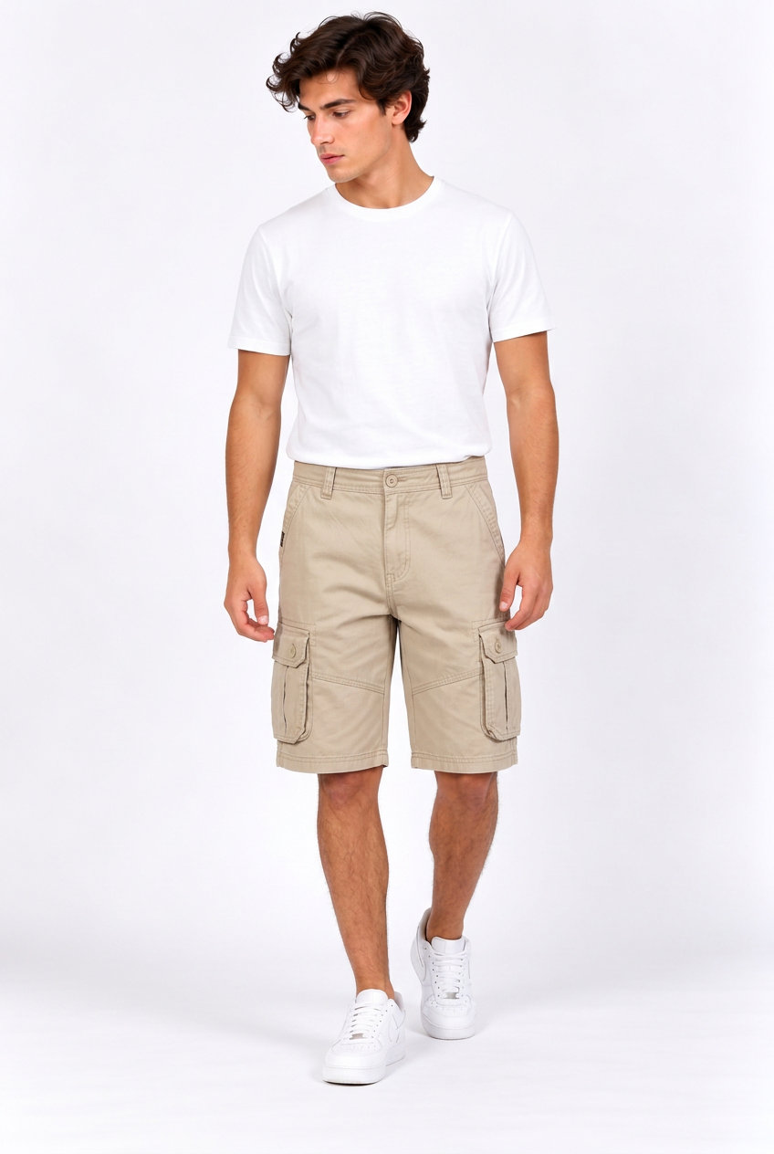 Bermuda cargo homme en coton à poches multiples