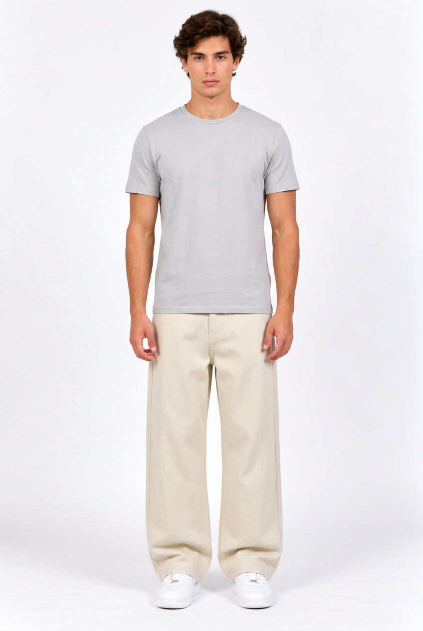 Pantalon droit taille mi-haute – Coupe droite, fermeture éclair, style streetwear