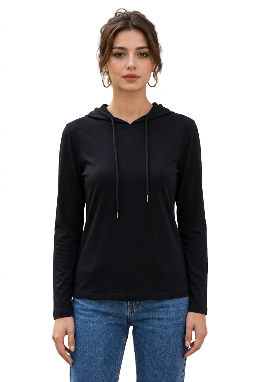 T-shirt femme à capuche et manches longues