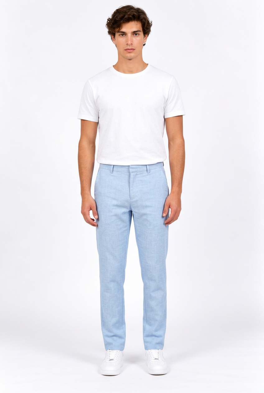 Pantalon homme droit aspect lin à taille mi-haute