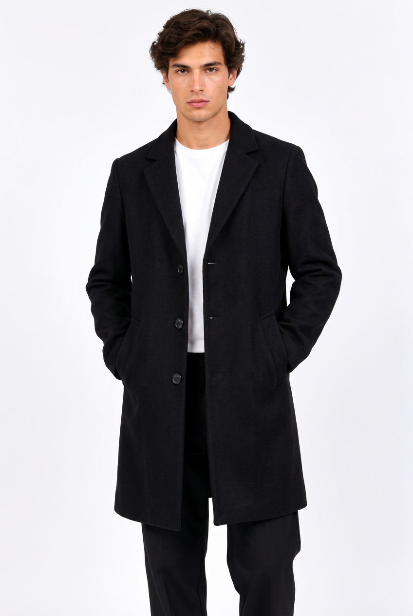 Manteau Mi-Long Homme Coupe-Vent – Slim Fit Laine Casual & Formel
