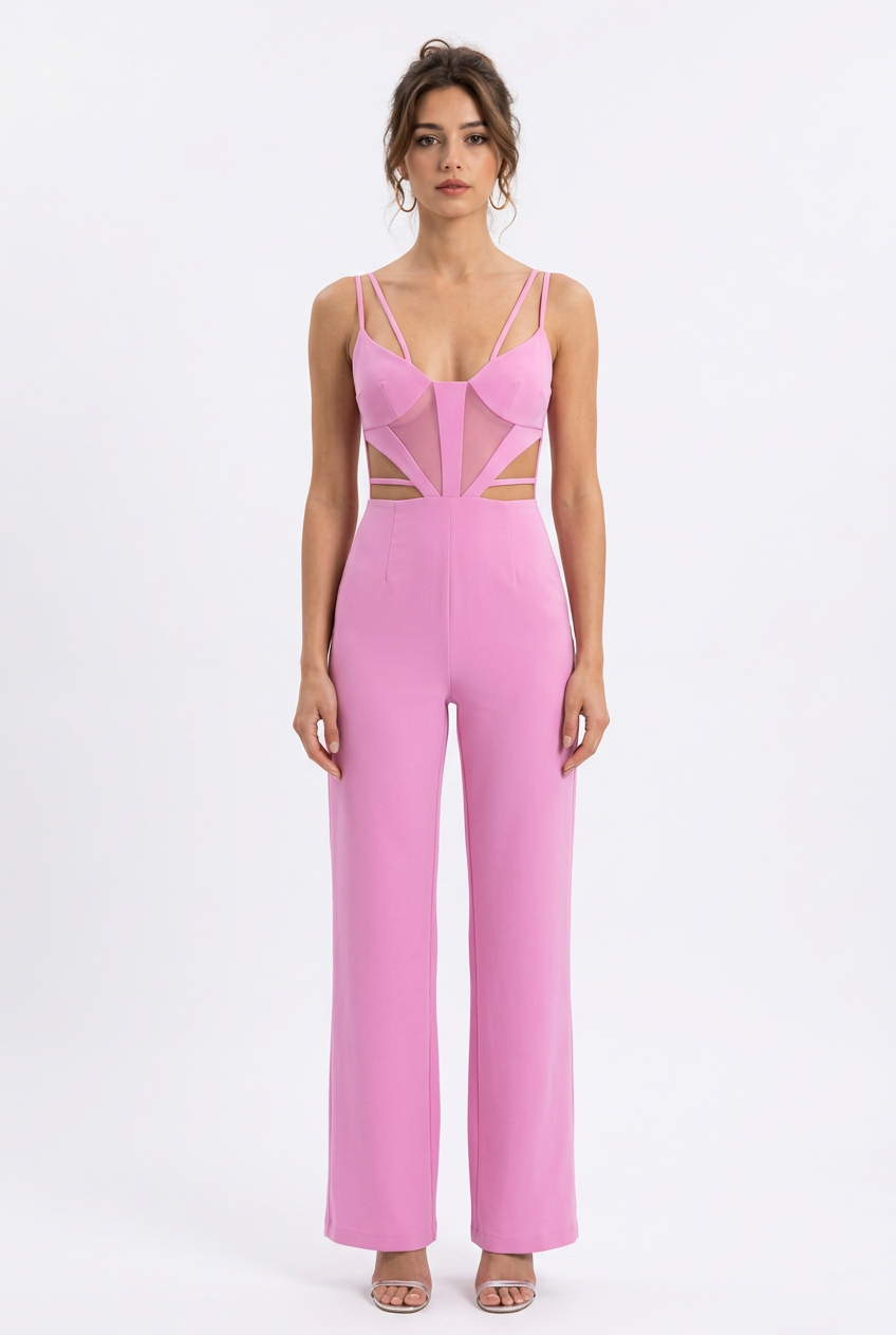 Combinaison femme à bretelles, taille haute et jambes larges