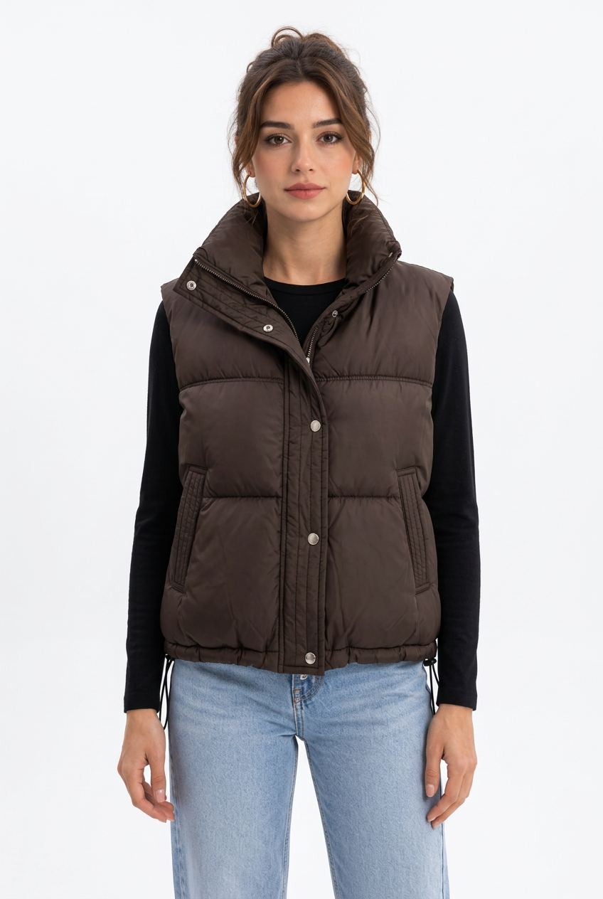 Doudoune Femme Courte Sans Manches – Col Montant
