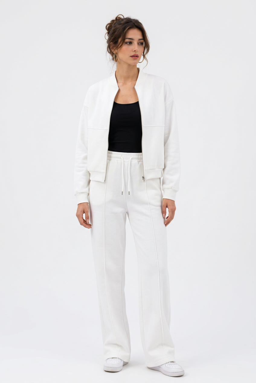 2-teiliges Damen-Set – Offene Sweatjacke mit langen Ärmeln & lange Hose, lässiger Stil
