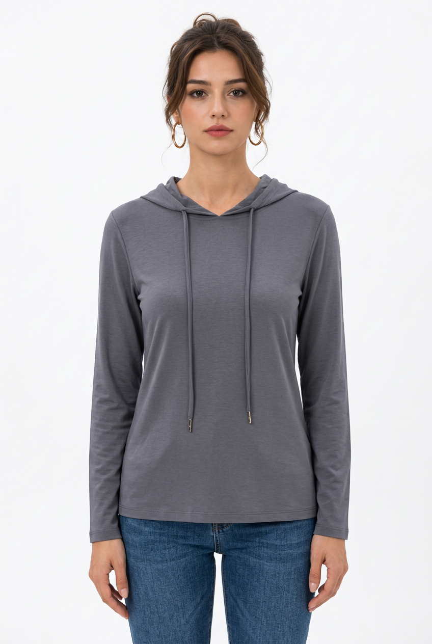 T-shirt femme à capuche et manches longues