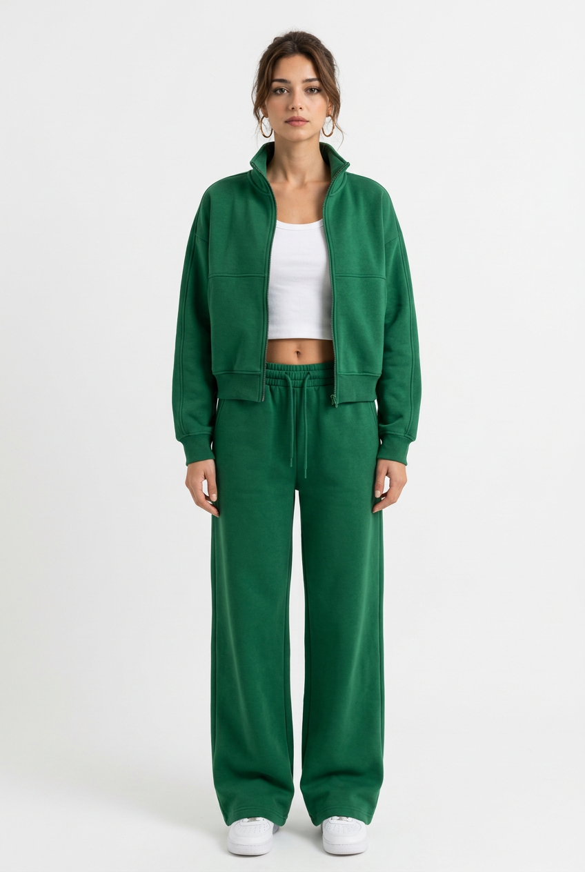 2-teiliges Damen-Set – Offene Sweatjacke mit langen Ärmeln & lange Hose, lässiger Stil