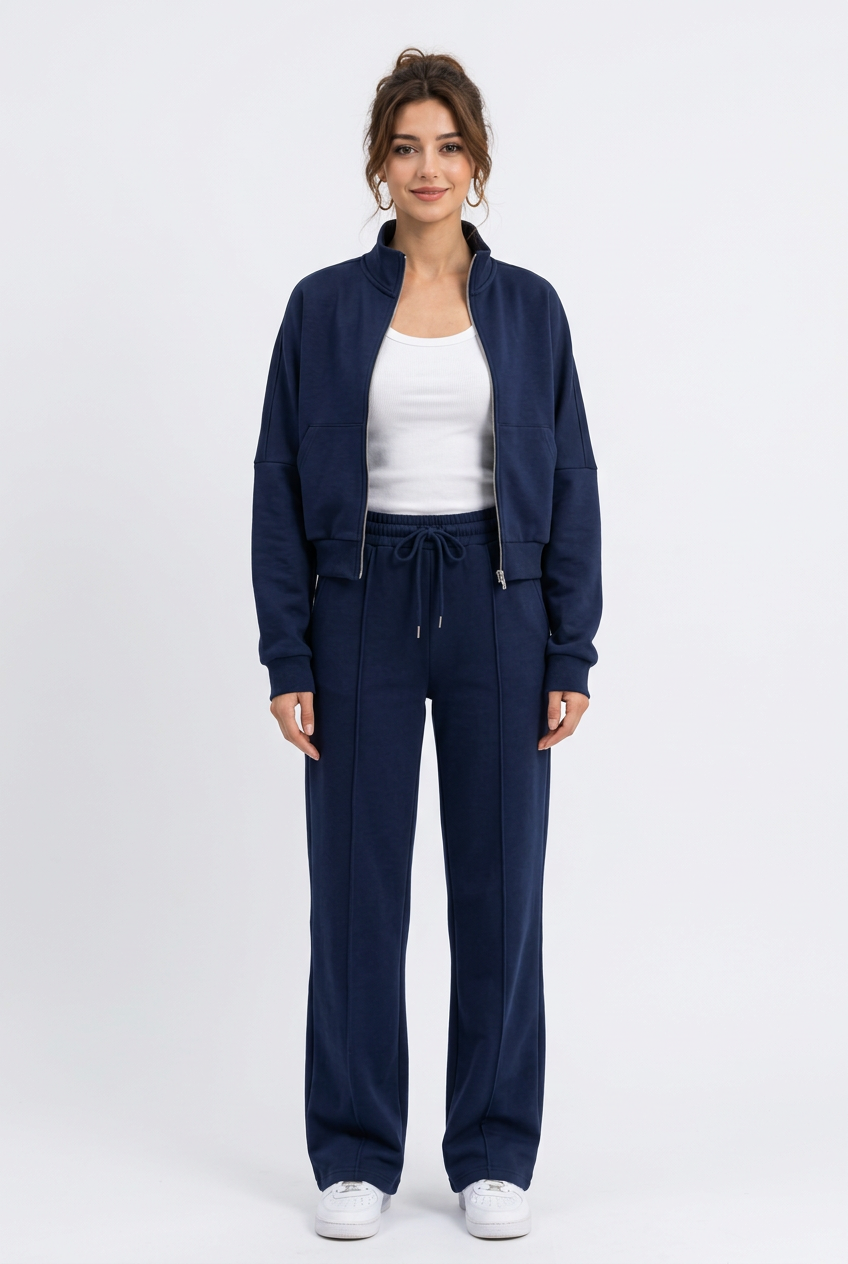 2-teiliges Damen-Set – Offene Sweatjacke mit langen Ärmeln & lange Hose, lässiger Stil