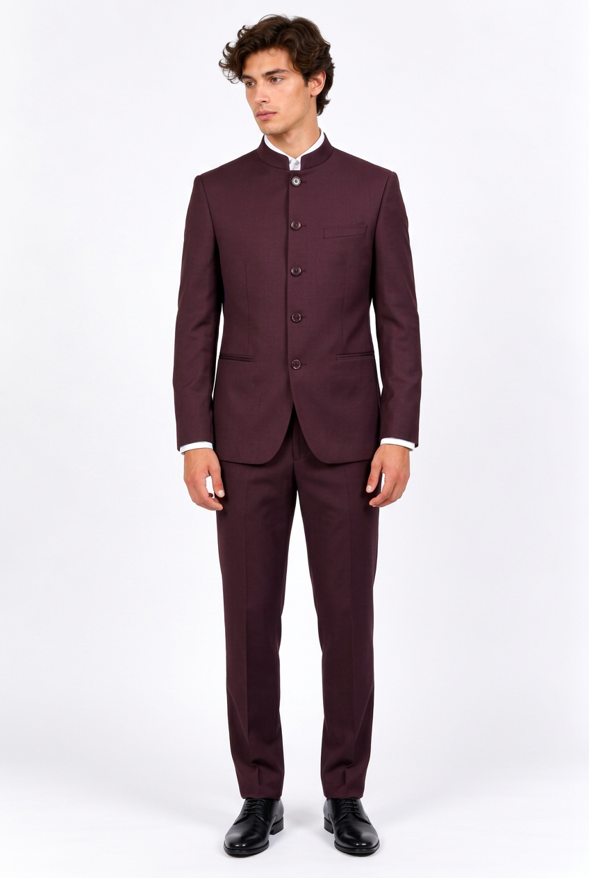 Costume homme trois pièces à col montant – Coupe ajustée