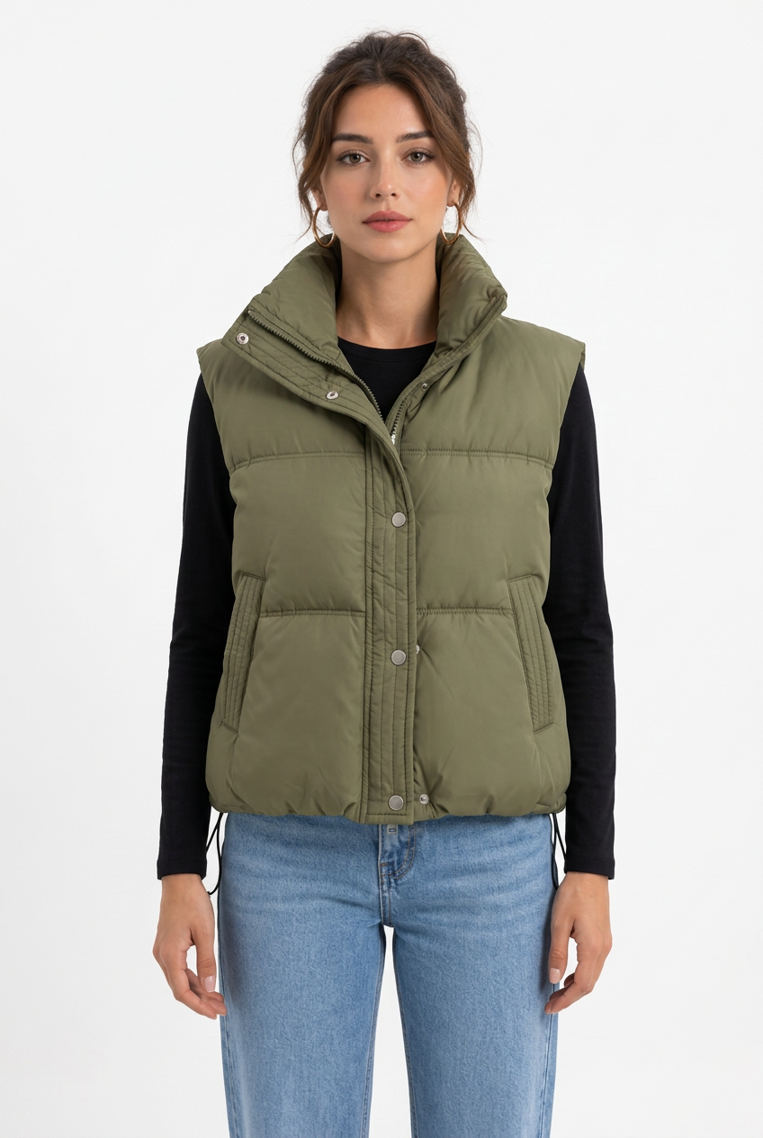 Doudoune Femme Courte Sans Manches – Col Montant