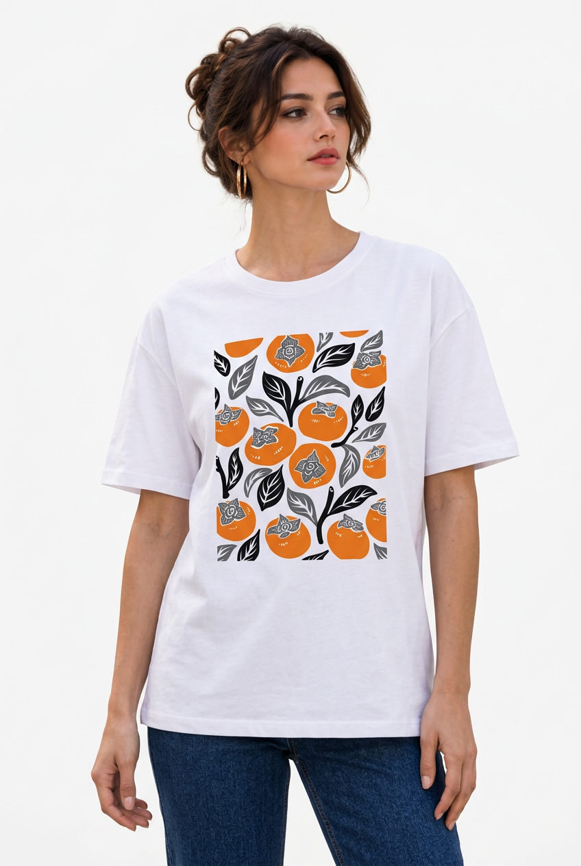 T-shirt femme blanc à motif de kakis – coupe ample