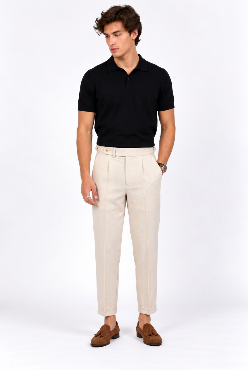Pantalon habillé homme à pinces, coupe cheville